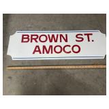 Wooden Brown Street Amoco sign