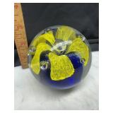 Cobalt and yellow flower paperweight