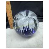 Cobalt and ghost flower paperweight chip on base