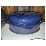 Blue enamel ware roasting pan