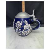 Vintage cobalt lidded German beer stein