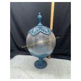 Crackle glass gazing globe on cast stand