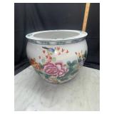 Large Chinese fishbowl jardiniere planter birds