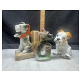 3 vintage terrier figurines and bookend