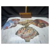 Vintage advertising funeral fans and wood sign