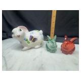 Porcelain bunny and 2 acrylic rabbits
