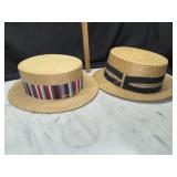 2 vintage straw boater hats/ skimmers