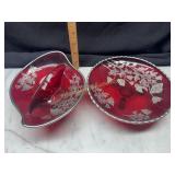 Ruby red dishes with silver overlay