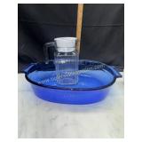Cobalt baking dish and small pitcher