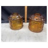 2 Indiana glass stars & bars amber fairy lamp tops