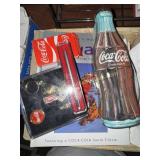 Coca-Cola pen, pins, cards, tin, book