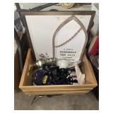 Wooden crate, wall decor, lights