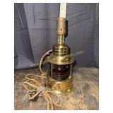 Red globe ships lantern converted to lamp