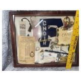 Old shadow box with ephemeral and other cool