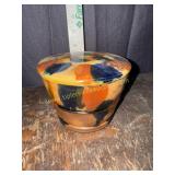 Early Victorian spongeware pottery bowl with lid