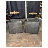 Pair of small 4in metal containers with handles
