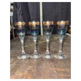 4 Italian blown glass blue and clear cordial