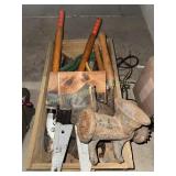 Pruners, cutters and grinder in wooden box