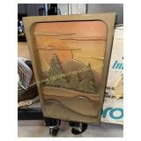 Wood carved rustic landscape wall art