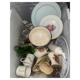 Tote of glass and dishes