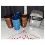 Vintage spun aluminum tumblers and cafe napkin