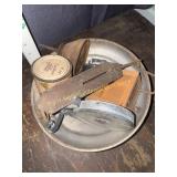 Hanging scales, Suzuki box, wood stain,