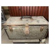 Vintage metal toolbox with wooden tray