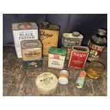 Group of vintage household advertising tins and