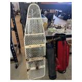 Ironing board no cover and 2 golf bags
