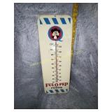 Quaker Ful-O-Pep feed thermometer with embossed