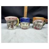 3 small Japan Toby mugs