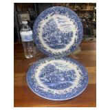2 blue and white currier & ives Harvest plates