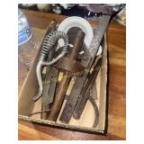 Group of antique tools, scales and misc