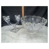 Crystal bowl and candelabra
