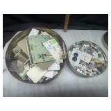 2 tins of buttons and thread and other sewing