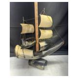 Mid century carved horn musical ship