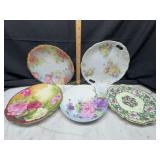 5 vintage hand painted plates