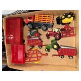 Toy tractors, equipment, truck