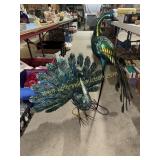 Pair of metal art decorative peacock statues