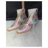 Pair of bisque rose decorated Victorian boots