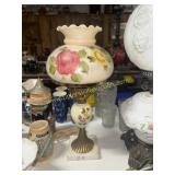 Hand painted hurricane table lamp with brass and