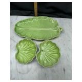 Vintage Portugal ceramic banana leaf platter and