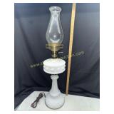 Milk glass oil lamp converted to electric