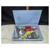 Vintage childrenï¿½s dishes and utensils in cigar