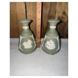 2 vintage Wedgwood Sage green jasper ware bud
