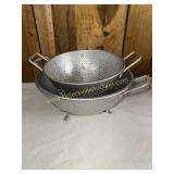 2 vintage metal colanders