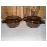 2 small fire king amber baking dishes