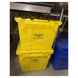 2 yellow plastic totes