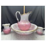 Antique Victorian anchor pottery pink pitcher and