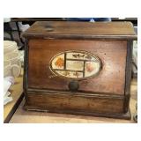 Vintage wooden bread box with inlay tile